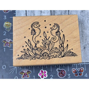 Art Gecko Seahorses Ocean Life Rubber Stamp Wood #U5